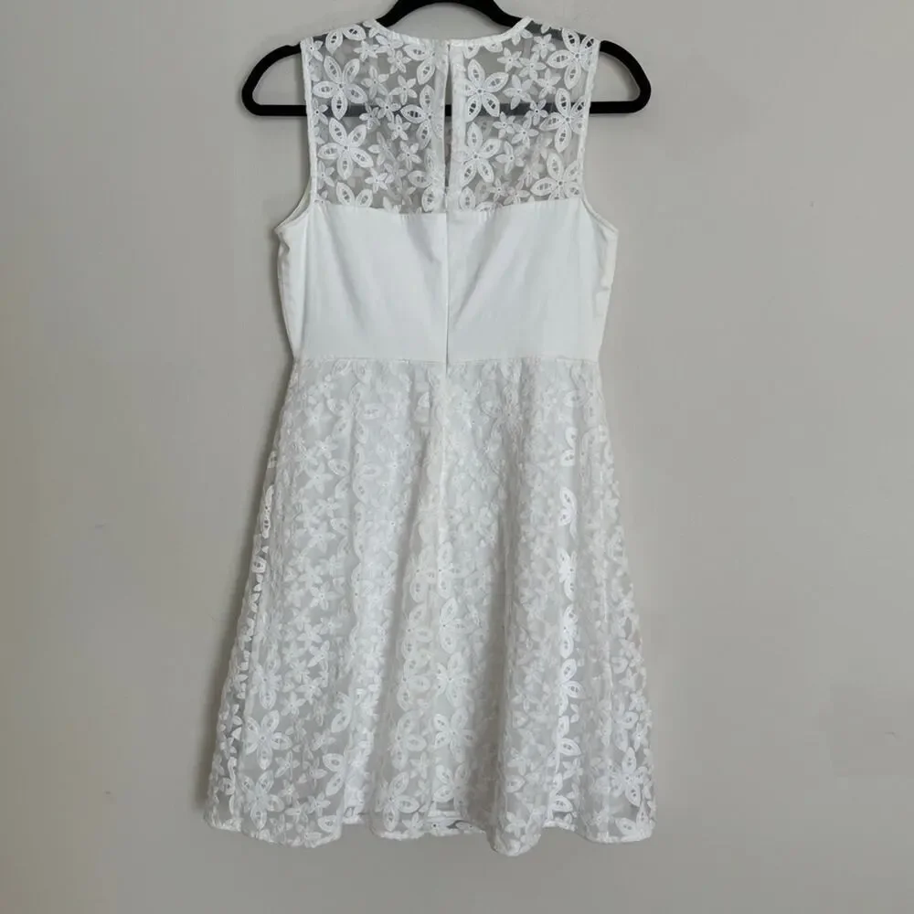 Calvin Klein White Floral Lace Embroidered Fit & Flare Dress White Size 6